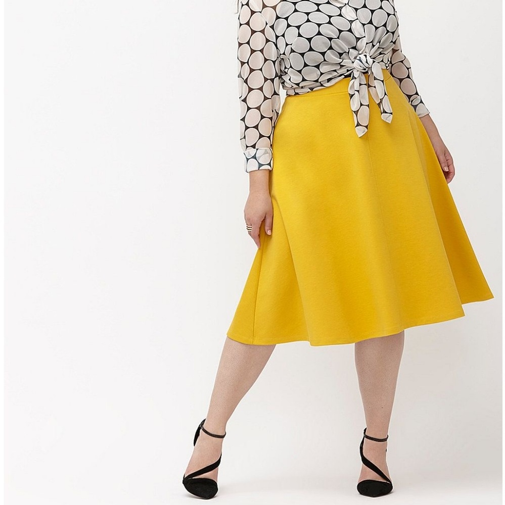 Mustard Ponte Knit Midi Circle Skirt